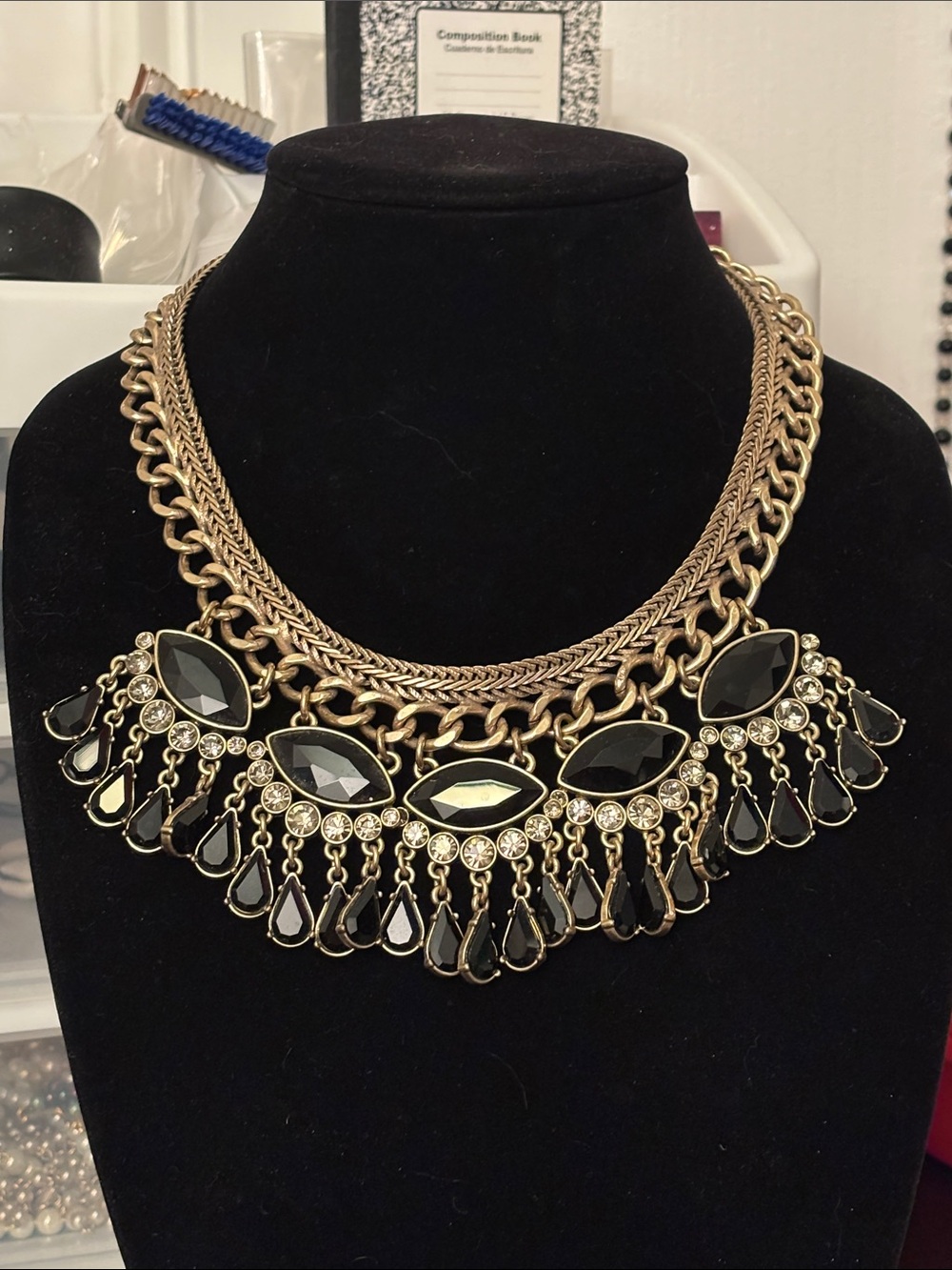 Banana Republic Gold-Tone Necklace with Black Stones